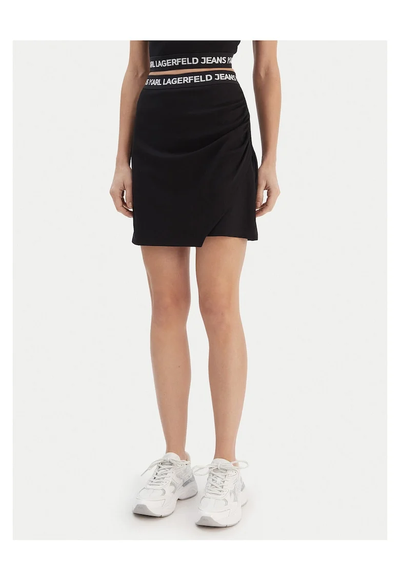 Fusta mini,  neagra, 67% viscoza, 28% poliamida, 5% elastan, pentru femei