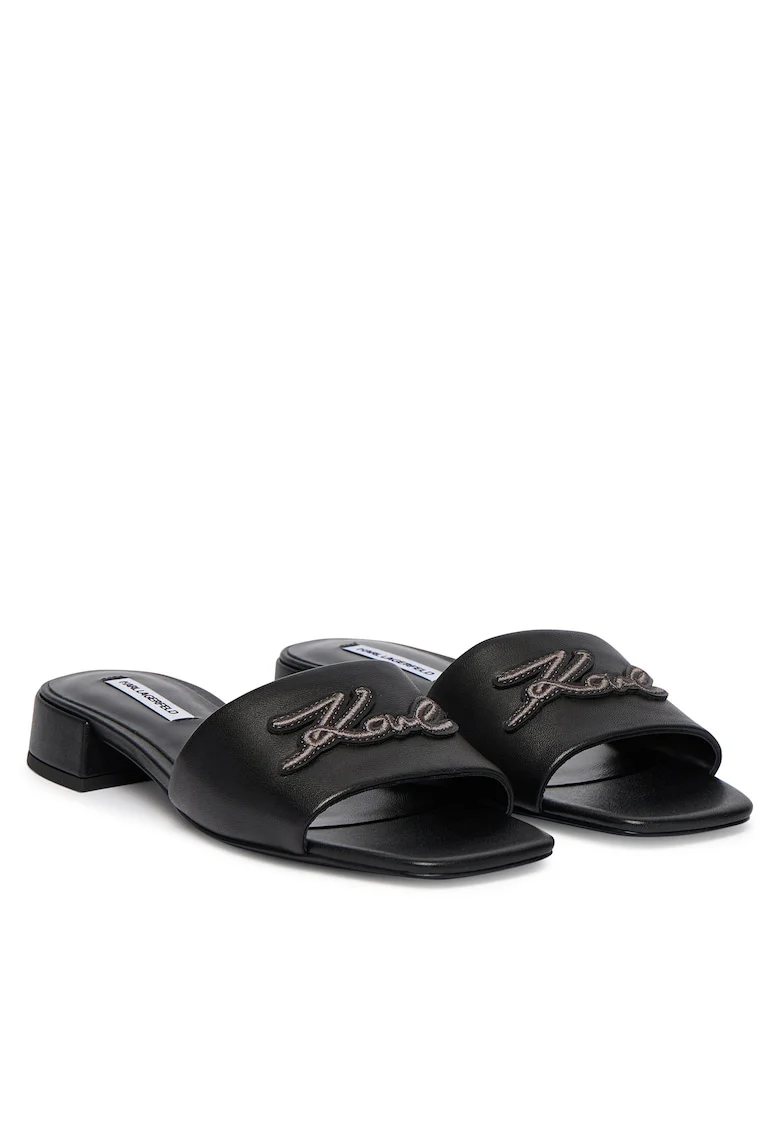 Slapi dama,  piele naturala, negru