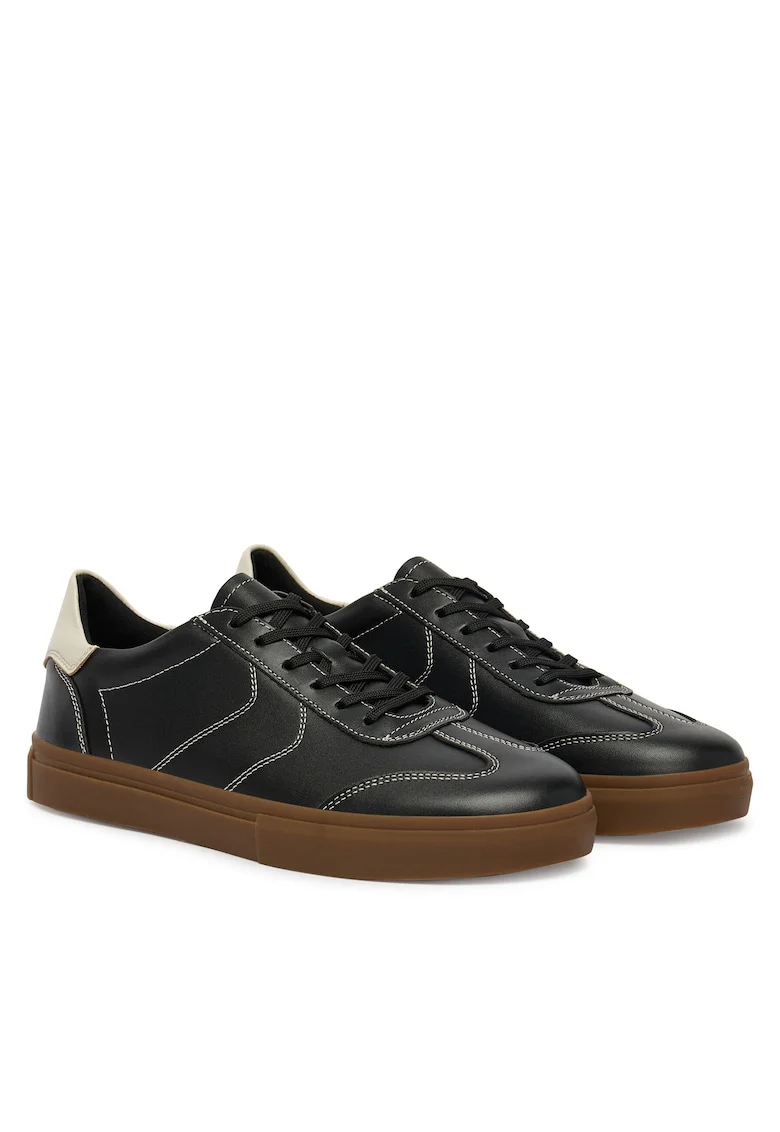 Tenisi dama,  piele naturala, negru, material textil
