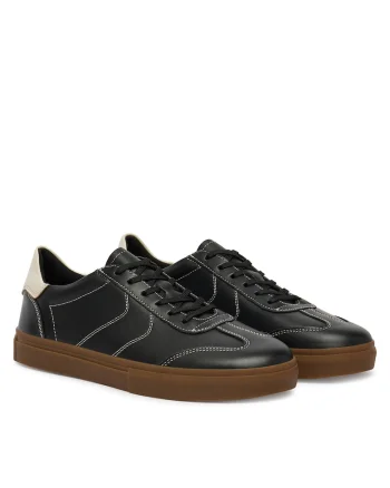 Tenisi dama,  piele naturala, negru, material textil
