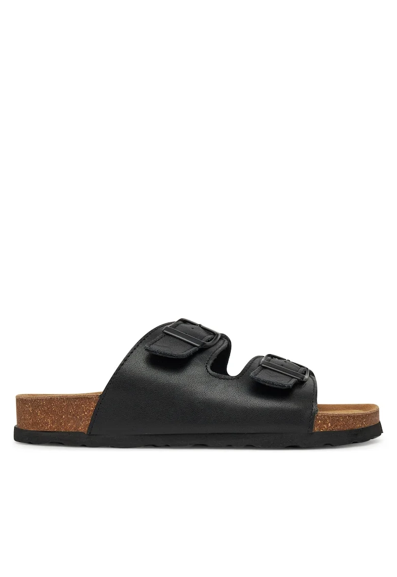 Slapi dama,  piele naturala, negru