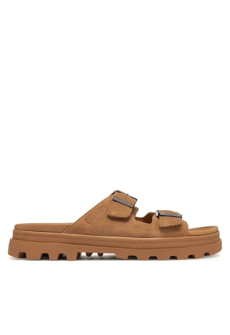 Slapi unisex,  piele naturala, maro, material sintetic