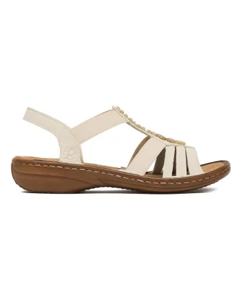 Sandale dama,  piele ecologica, crem, inchidere velcro