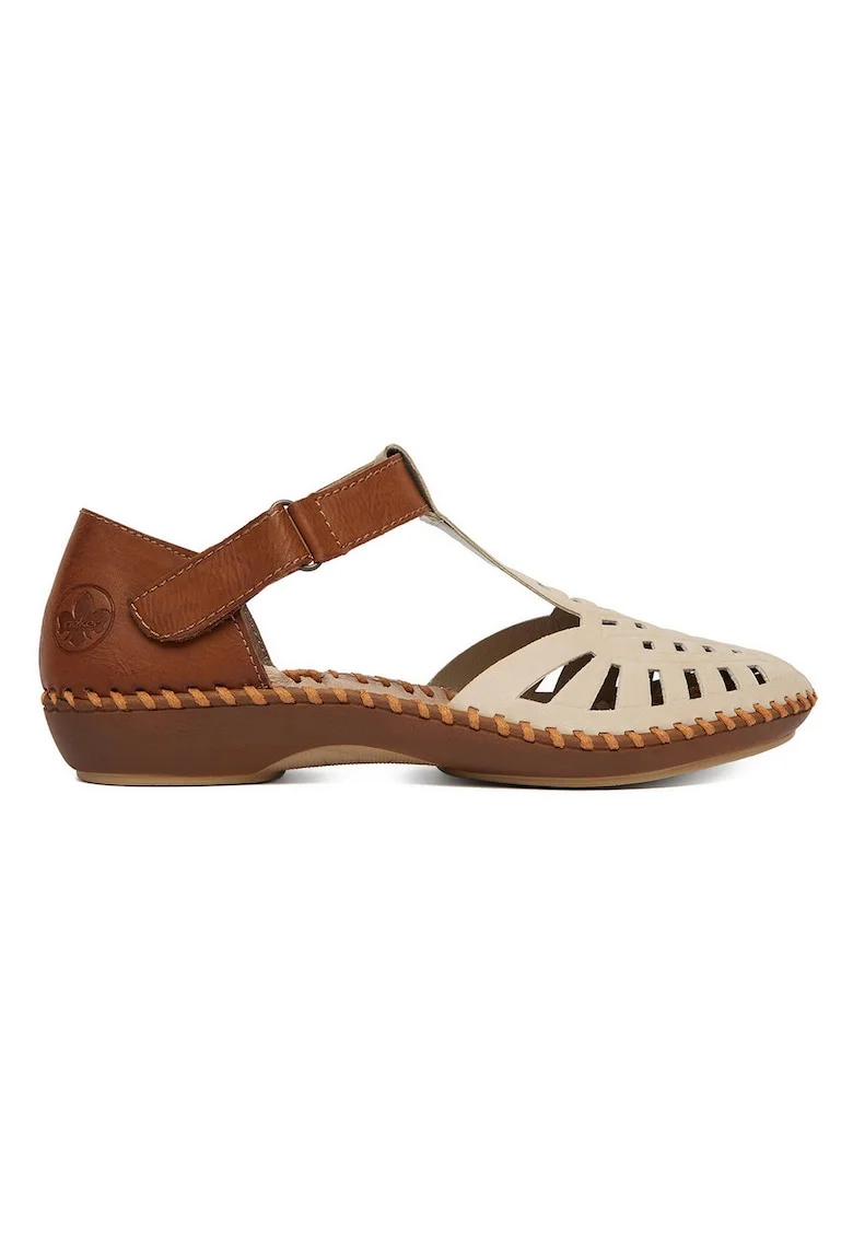 Sandale dama,  piele ecologica, maro/bej, sistem inchidere velcro