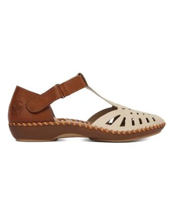 Sandale dama,  piele ecologica, maro/bej, sistem inchidere velcro