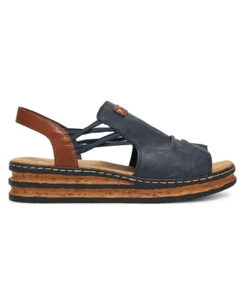 Sandale dama,  piele ecologica, albastru/maro