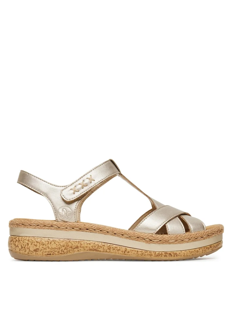 Sandale dama,  piele ecologica, auriu, inchidere velcro