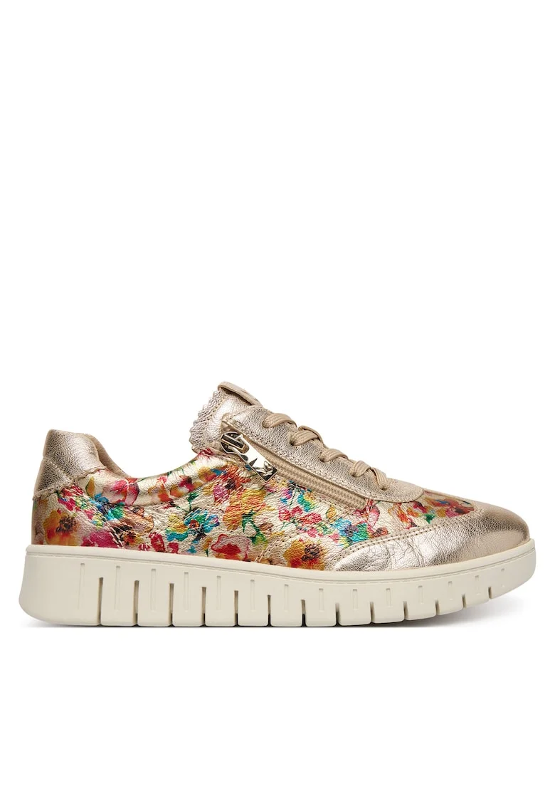 Tenisi dama  piele naturala, multicolor, cu fermoar