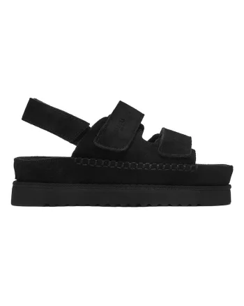 Sandale dama,  piele naturala, negru, velcro, platforma