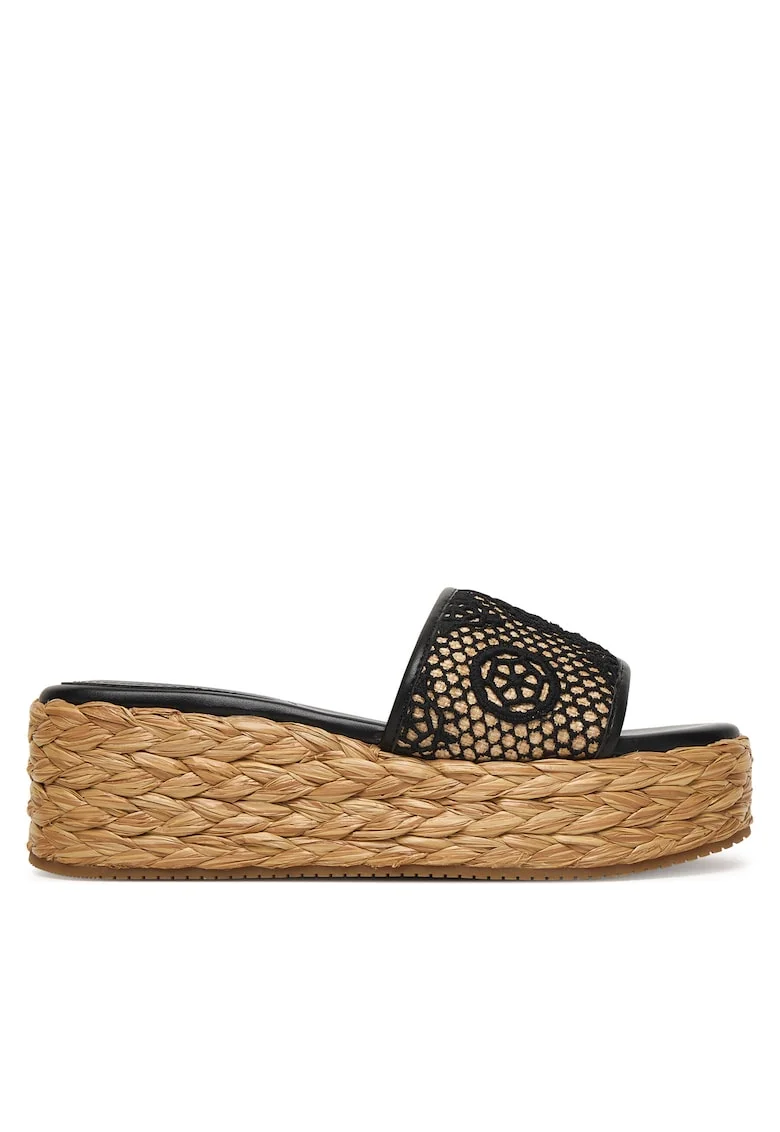 Papuci dama,  FLJBIAFAL04, negru/bej, textil
