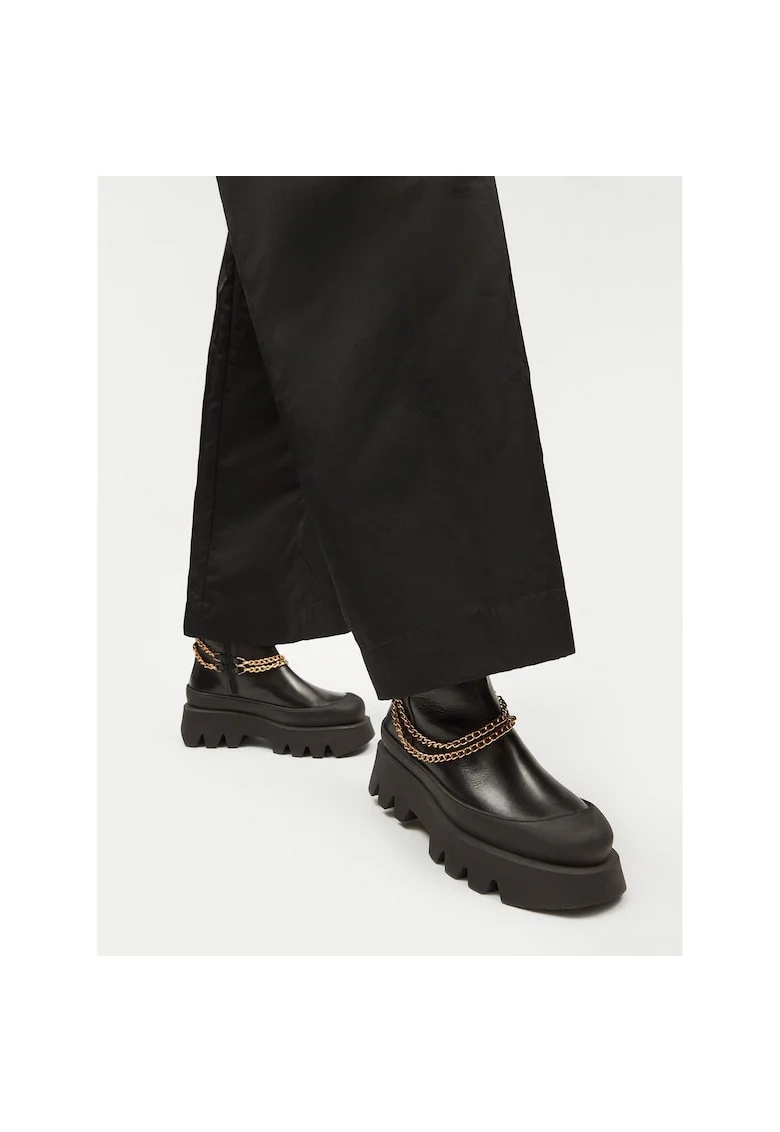 Botine dama,  piele naturala, fermoar, negru, Negru