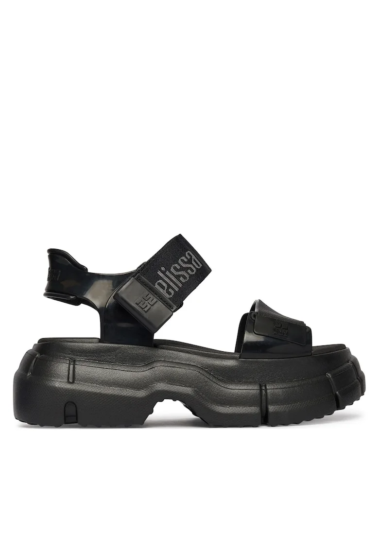 Sandale dama,  negru, plastic, sistem inchidere Velcro