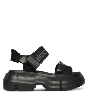 Sandale dama,  negru, plastic, sistem inchidere Velcro