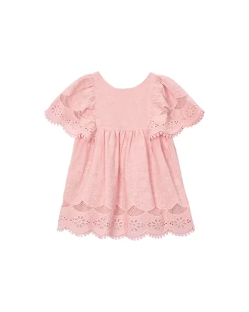 Rochie de fete  din bumbac roz cu fermoar, Roz