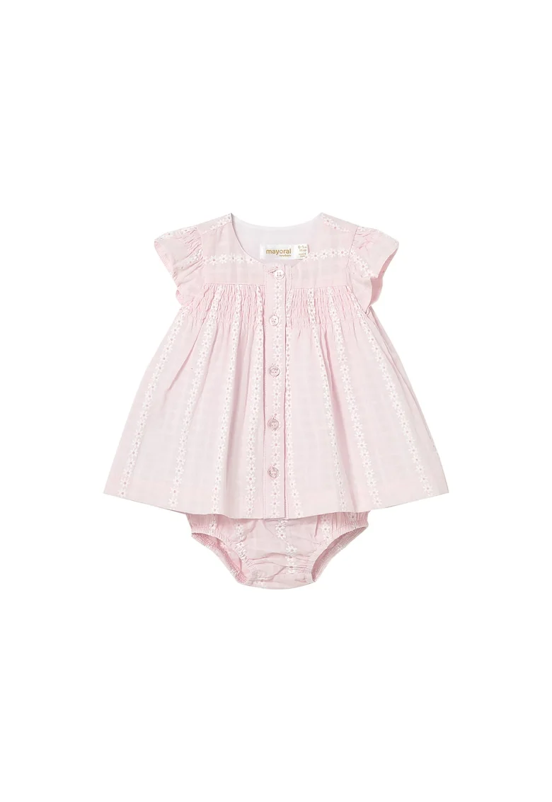 Rochie de zi Fete,  bumbac, roz, sistem inchidere cu nasturi, Roz
