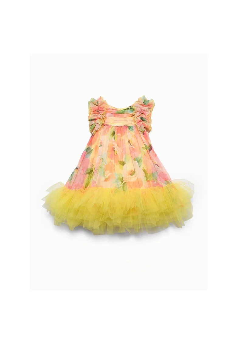 Rochie fete,  galben, poliester, fermoar