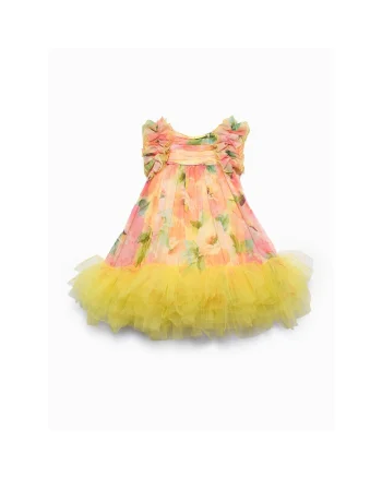 Rochie fete,  galben, poliester, fermoar