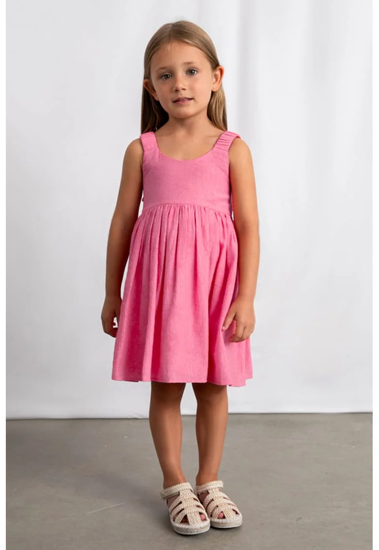 Rochie uni cu croiala in A si funda, Roz