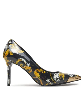 Pantofi dama,  piele ecologica, negru/auriu,