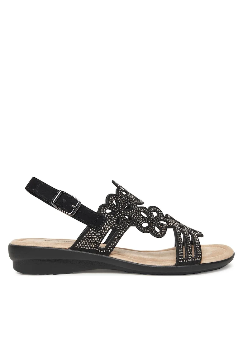 Sandale dama,  material textil, negru, Negru