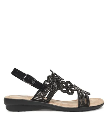 Sandale dama,  material textil, negru, Negru