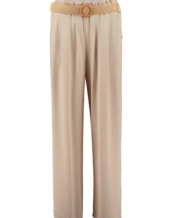 Pantaloni drepti cu curea, Bej