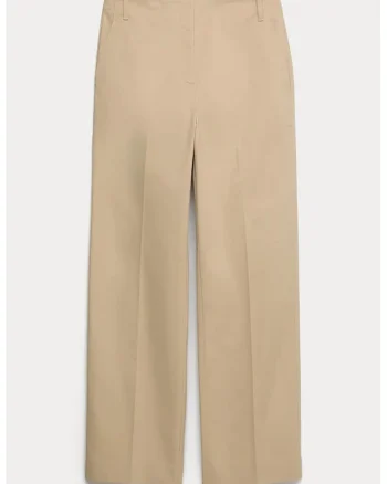 Pantaloni drepti cu pliuri, Bej