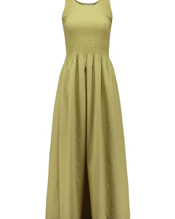 Rochie midi cu croiala evazata, Verde masliniu
