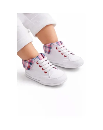Tenisi bebelusi cu siret talpa flexibila guler carouri stil sport casual