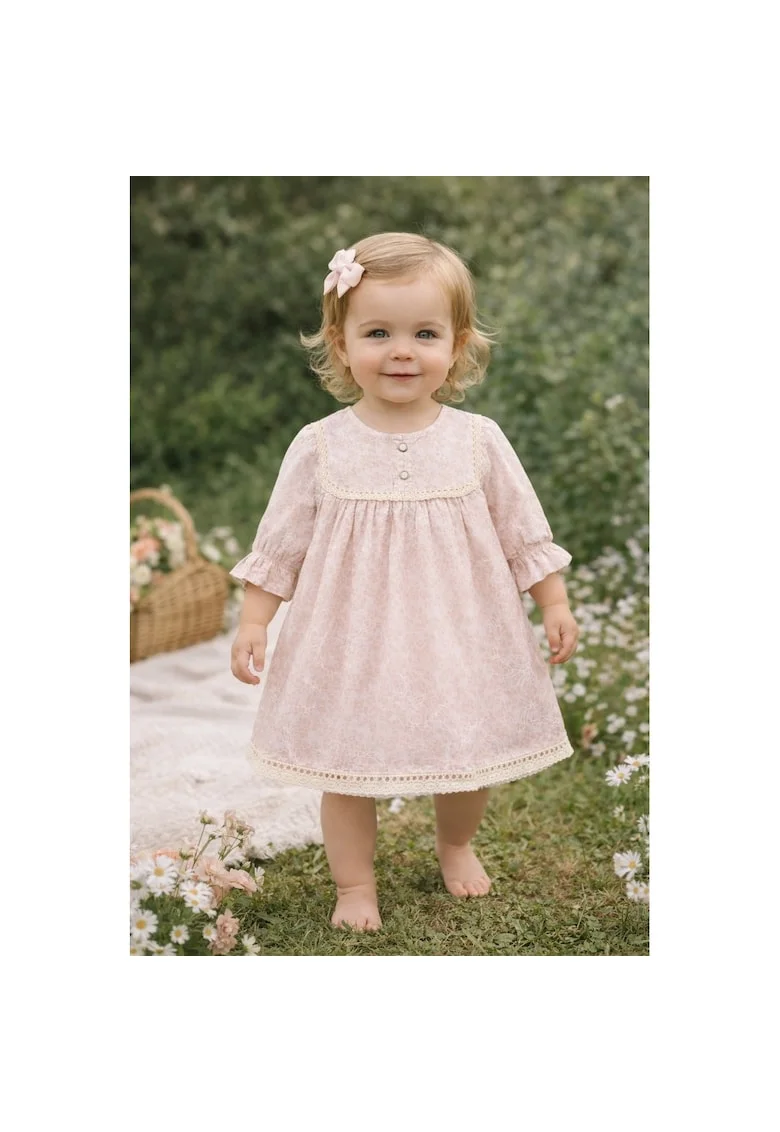 Rochie fetite roz eleganta cu dantela, rochie bebe fetite ocazie aniversare