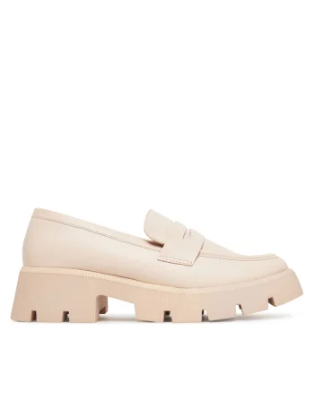 Mocasini dama,  material sintetic, roz pal,