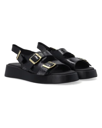 Sandale din piele cu catarama si talpa wedge