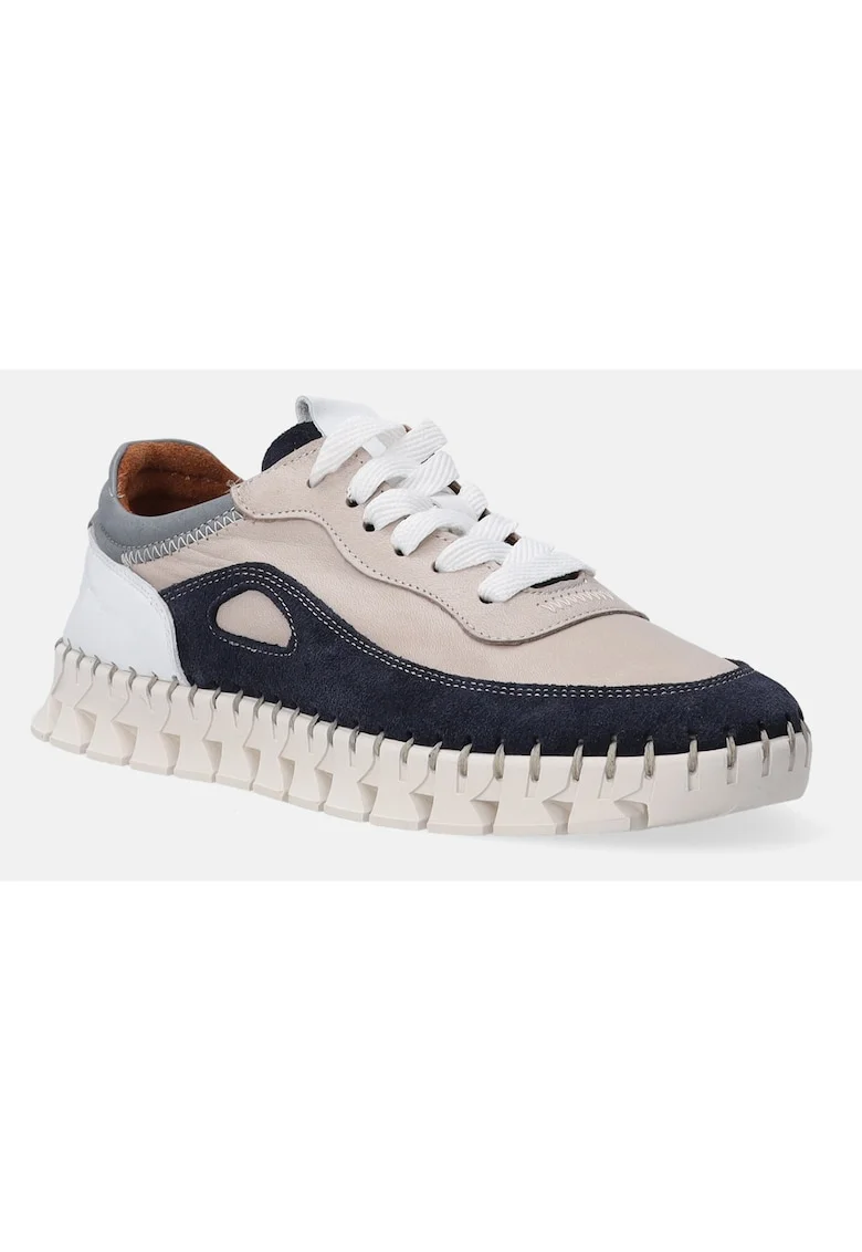 Pantofi sport din piele si piele intoarsa sireturi