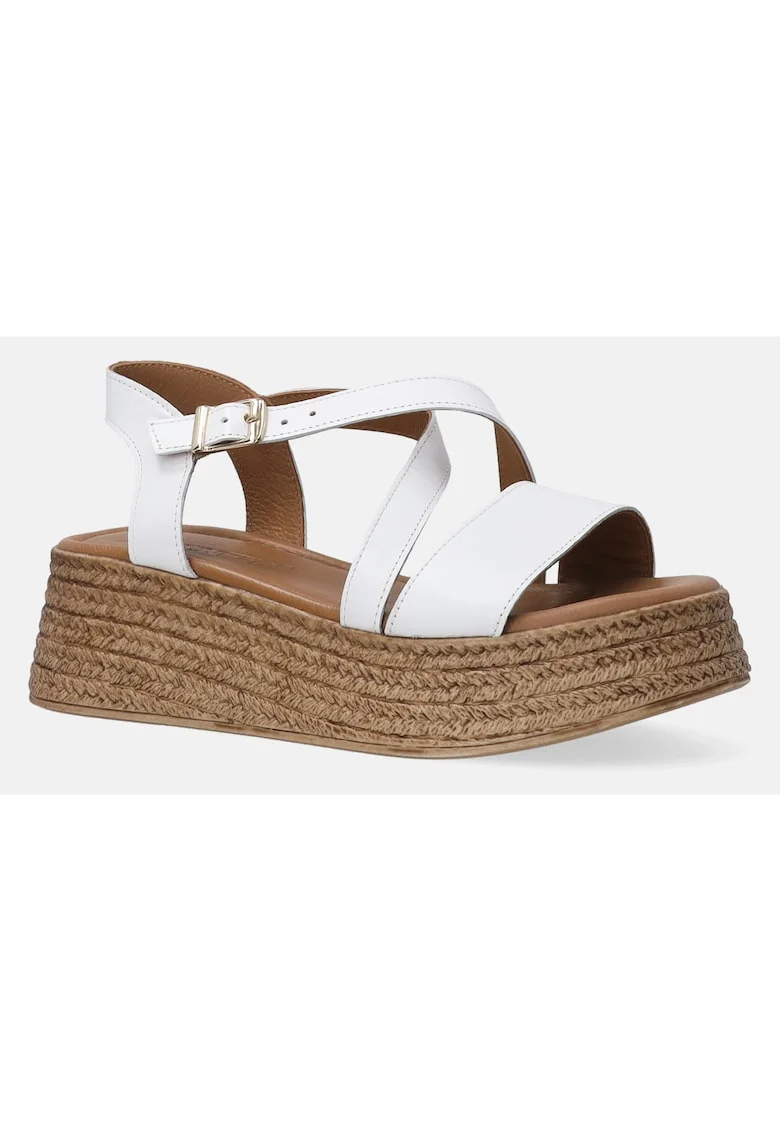 Sandale din piele cu barete multiple si talpa wedge