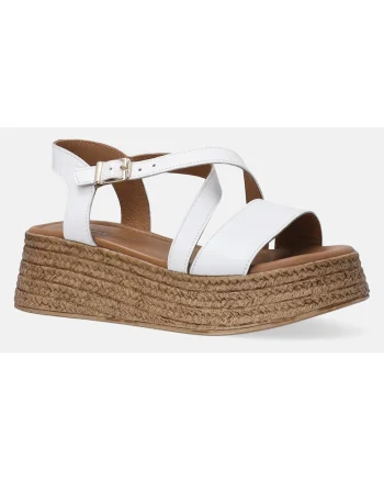 Sandale din piele cu barete multiple si talpa wedge