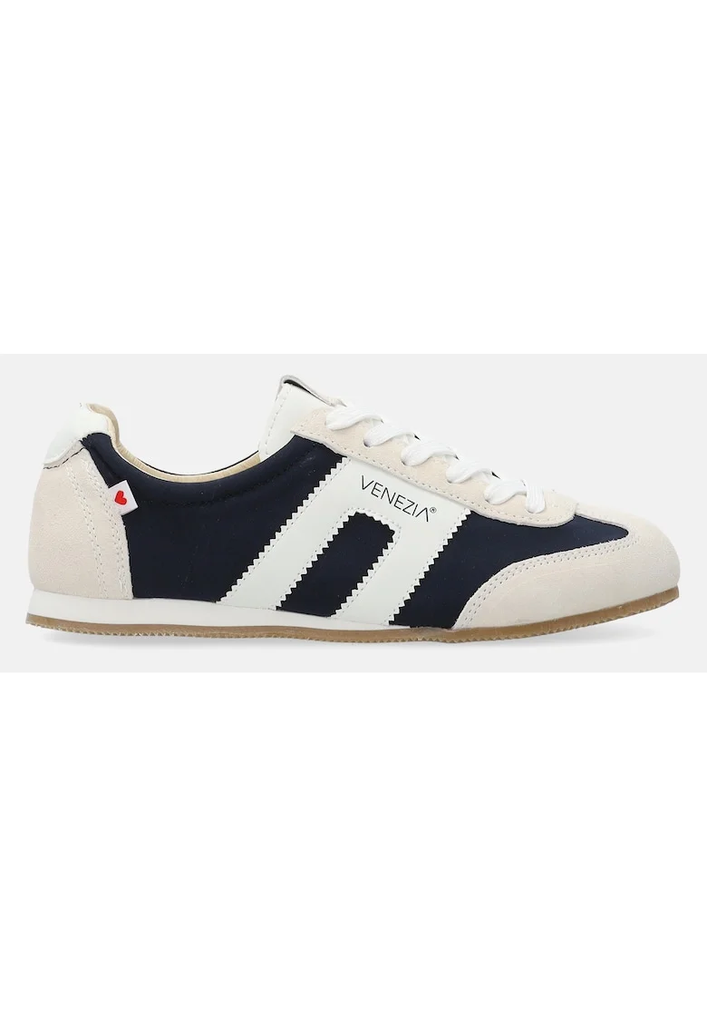 Pantofi sport cu garnituri din piele intoarsa si profil jos