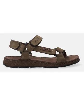 Sandale din piele nabuc cu velcro si varf patrat