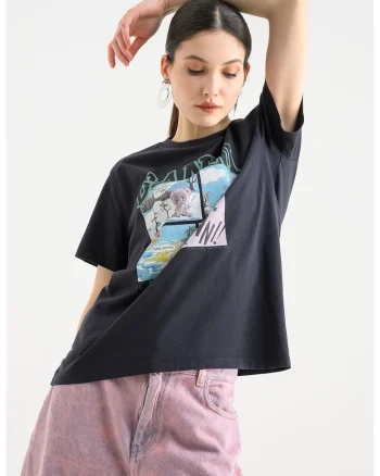 Tricou cu imprimeu grafic, Albastru ultramarin