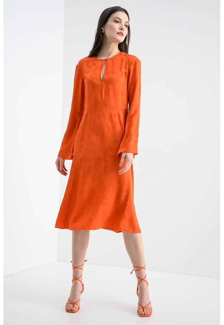Rochie din matase cu model paisley Randon, Portocaliu mandarina