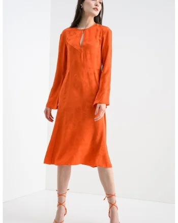Rochie din matase cu model paisley Randon, Portocaliu mandarina
