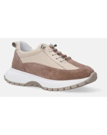 Pantofi sport din piele naturala cu talpa wedge si garnituri din piele intoarsa