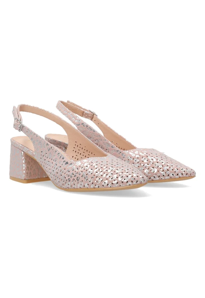 Pantofi slingback cu toc masiv si perforatii