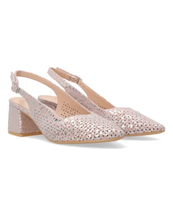Pantofi slingback cu toc masiv si perforatii