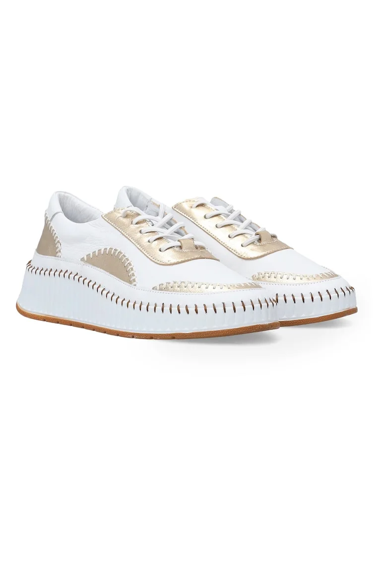 Pantofi sport wedge din piele cu insertii aurii