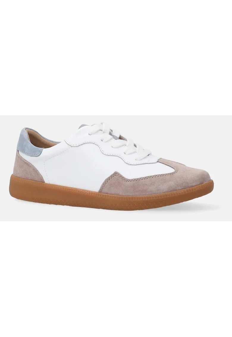 Pantofi sport de piele cu garnituri de piele intoarsa cu talpla plata si profil jos