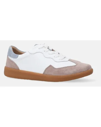 Pantofi sport de piele cu garnituri de piele intoarsa cu talpla plata si profil jos
