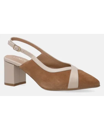 Pantofi cu toc masiv din piele si piele intoarsa