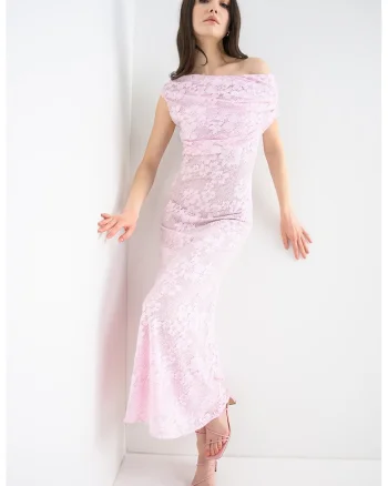 Rochie din dantela cu strasuri, Roz