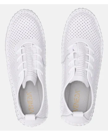 Pantofi sport din piele cu siret si perforatii
