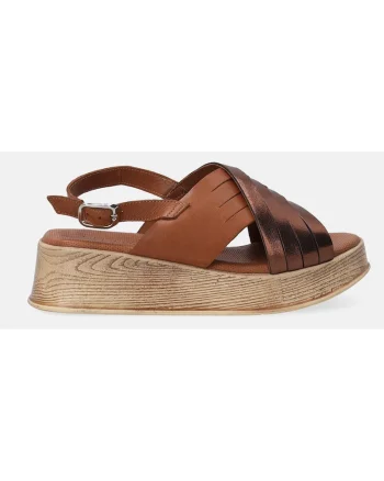 Sandale wedge cu barete incrucisate din piele